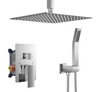QHQQXN Système de Pomme de Douche à Effet de Pluie, Ensemble de Robinet de Douche avec Valve de pulvérisation à Main, kit de Garniture de Valve à Pression équilibrée en Laiton Massif, Support de
