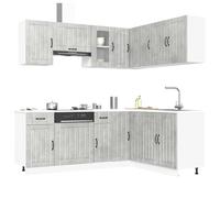 Qhsynaptor Ensemble de meubles de cuisine 11 pièces Lucca en gris béton en bois et verre, avec sous-structure, armoire suspendue, modules d'angle et espace de rangement, adapté pour le rangement de la