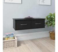 Qhsynaptor Étagère murale à tiroirs noire - 60 x 26 x 18,5 cm - En bois - Pour salon, chambre à coucher, cuisine, salle de bain, couloir - Avec 2 tiroirs pour montage mural - Organiseur de rangement