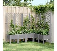 Qhsynaptor Jardinière avec treillis gris clair en polypropylène, 160 x 120 x 142 cm, aspect rotin, lit surélevé adapté pour tomates, herbes, balcon et terrasse