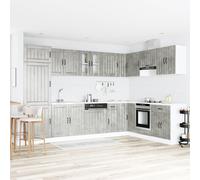 Qhsynaptor Lucca Lot de 2 armoires de lavabo en bois gris béton - Meuble de cuisine avec portes encastrées et poignées à étrier - 80 x 46 x 81,5 cm - Pour intérieur et espace de rangement