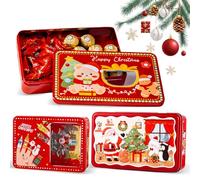 QIANAI Boîte à Bonbons de Noël, Petite Boite Cadeau Noel avec Couvercle, Boîte de Bonbons Noël, Boîtes de Noël Métal Ouvrir, Boîtes Biscuits Carrées de Noël, pour Bonbons, Biscuits et Cadeaux (B)