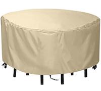 QIANC Housses pour Tables de Jardin Ronde,80x150cm(31x59in) Couverture Bâche de Protection Imperméables,Coupe-Vent,Anti-UV,420D Oxford Tissu Hivernage et Salon de Jardin Housse de Protection, Beige