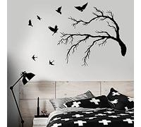QIANGTOU Sticker Mural en Vinyle drôle pour Chambre Troupeau d'oiseaux Branche d'arbre Gothique Style Stickers muraux décor Salle à Manger café décoration 42x63cm