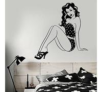 QIANGTOU Sticker Mural en Vinyle rétro pin-up Fille Femme en Maillot de Bain Stickers muraux Fille Maison Chambre décoration Design Autocollant 73x77cm