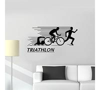 QIANGTOU Triathlon Sport Stickers Muraux Athlète Natation Vélo Course Vinyle Sticker Mural Salon Nordique Décoration de La Maison Art 75x147cm
