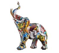QIANLING Décor de Statue d'éléphant de Graffiti Bleu, Statue Abstraite d'éléphant de résine de décor à la Maison, appropriée au Remplissage de Salon, Chambre à Coucher, décor de Bureau