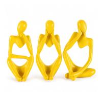 QIANLING Lot de 3 statues abstraites et sculptures de penseur, ornements, art minimaliste, bibliothèque, table basse, bureau, table, salon, figurine décorative (jaune)