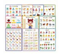 Qianly 10 Pièces Poster D'allemand Pédagogique Affiche D'apprentissage l'allemand Deux Faces Poster Éducatif avec Lamination pour École Maternelle