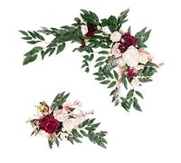 Qianly 2 Pièces Rose Artificielle Guirlande Porte Accroche Murale Fleurs Suspendues Vigne Soie Convient pour Mariage Décoration Intérieure Voiture Cadeau
