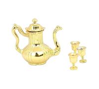 Qianly 4 Pièces Miniature Teapot Flagon Ensemble Mug Miniature Métal Mobilier de Table Accessoires en Alliage pour Scène Réaliste Adapté pour Enfants Décorat, Or