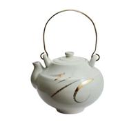 Qianly Accents Métalliques Ornement Théière En Céramique avec Poignée pour Vitrine, 10 10 16cm, Théière À Anse Conique Ru Blanc Avec Dorure