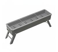 Qianly Barbecue à Charbon Pliable Portable Camping Gril de Table Rectangulaire Plein Air, 80cm Avec Gants, Brochettes, Brosse À Huile, 50 Brochettes Rondes De 35cm Et 2 Grilles De 40cm