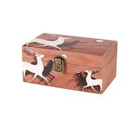 Qianly Boîte de Rangement en Bois Coffret Coffre Boîte Décorative Boîte à Bijoux avec Motifs Traditionnels sur Toile à Huile et Fermoir Intérieur Doux, Black White Elk