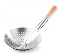Qianly Écumoire En Acier Inoxydable Anti-Brûlure Écumoire avec Manche En Bois Ustensile Cuisine pour Cuisiniers, Friteuse, Fondue Chinoise, 32 Cm