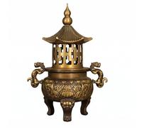 Qianly Encensoir en Laiton Brûleur Encens Censoir Brûle Encens Brûleur d'Encens avec Reliefs Sculptés Finition Bronze Vieilli Chambre Supérieure Ajourée, Grand Diamètre 13cm, Hauteur 32cm