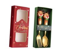Qianly Ensemble de 2 Cuillères et Fourchettes de Noël, Couverts Multifonctionnels, Cuillères à Dessert, Vaisselle de Noël pour Jus, Coupes Glacées, Boissons, Wapiti