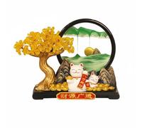 Qianly Figurine Chat Porte Arbre de Statue Décor Résine Ornement Arbre à Monnaie Accents Dorés Symbole Chance et Fortune Convient aux Entreprises Foyers, Vert