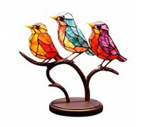 Qianly Figurine Oiseau Décorative Statue Fer Ornement Statuette Motif Multicolore Style Artistique Adapté à la Maison Salon Bibliothèque Bureau Déco, 3 Birds Aligned, Acrylic