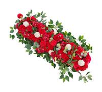 Qianly Guirlande de Fleurs Artificielles pour Mariages, Composition Florale Artisanale avec Couronne Décorative et Fleurs En Soie pour Cérémonies, Décoration, Rouge