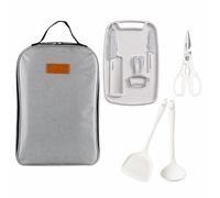 Qianly Kit Barbecue INOX avec Planche à Découper, Couverts Camping Portable pour Pique-Nique et Bivouac, Sac Rangement 38 × 26,5 cm, Ordinary Model