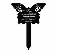 Qianly Marqueur Funéraire en Fer Plaque Mémorielle Piquet Tombeau Stèle Cœur Décoration Extérieure Étanche Résistante aux, Papillon avec Citation Commémorative