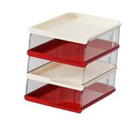 Qianly Organisateur de Bureau Plateau Documents Trieur Rangement Dossiers Support Livres Corbeille Fournitures Fonction Convient pour Bureau Éco, Rouge Blanc, 4 Niveaux