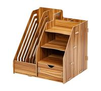 Qianly Organisateur de Bureau Porte-dossiers Bois Boîte de Rangement pour Accessoires Bureau Conception Gain de Place Installation Facile Convient Usage Prof, Brun