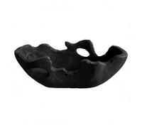 Qianly Plateau de Service Artisanal Bol Décoratif Corbeille Présentoir en Bois Creusé Surface Texturée Style Champêtre Adapté à Salon Étagère Salle à Manger Console Table Basse, Noir