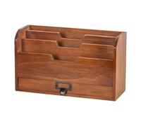 Qianly Porte-lettres de Bureau, Organiseur de Documents, Porte-stylo, Porte-revues, Style Rétro Bois, Gain de Place, Idéal pour Les, Brun