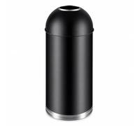 Qianly Poubelle Dôme Cylindrique Poubelle avec Ouverture Ronde Grande Capacité Collecteur Déchets pour Professionnels, Restaurateurs, Bureau, Hôtel, Café, 48L Noir Anneau Acier, 350 810MM