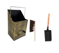 Qianly Seau à cendres en métal grande capacité avec poignée, décoratif et pratique pour barbecue, terrasse, feu camp et cuisine extérieure, Brosse à Pelle En Bronze