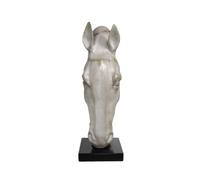 Qianly Statue Tête Cheval avec Base Rectangulaire Effet Ja Sculpture Tête Cheval Morne Statuette pour Salon, Blanc, Tête De Cheval