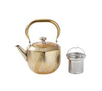 Qianly Théière avec Infuseur Décorative Théière En Acier Inoxydable sans Odeur Vaisselle pour Amateurs Thé, Doré, 1.6L