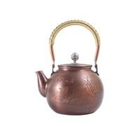 Qianly Théière En Cuivre Traditionnel Bouilloire à Thé Traditionnelle Vaisselle pour Bureau, 1.3L, Théière En Cuivre Rétro Avec Motif « Beauté Nationale »