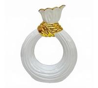 Qianly Vase en Céramique Vase Décoratif Vase Rond Vase à Ouverture Centrale Surface Émaillée Lisse au Rendu Poli Cannelures Superposées pour Relief Visuel, 21.5cm X 7.5cm X 28cm