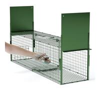 QianRuiDa Piège Vivant à 3 Portes, Cage de Capture pour Chat 100x29x31.5cm | Nasse Métallique Verte sans Blessure pour Renard, Fouine et Animaux Errants, Système de Déclenchement Sensible