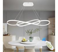 Qiaomao 57W Suspension Luminaire LED, Lustre Design Double 8, Blanc | 3000K-6000K, Plafonnier LED Dimmable avec Télécommande, Réglable en Hauteur, Lampe à Suspension pour Table à Manger, Salon