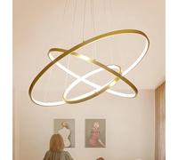 Qiaomao Lustre LED Salon Moderne Suspension Luminaire Doré 76W, Plafonnier Dimmable avec Télécommande, 3 Anneaux Réglable Lustre Suspendu, Decorative Lampe Pour Chambre, Cuisine, Bureau 20+40+60cm