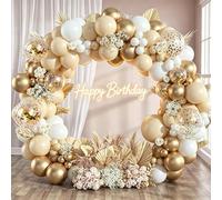 QIFU Arche Ballon Blanc et Or - 102pcs Kit Arche Ballon Anniversaire Doré et Blanc Beige Ballon Confettis Mariage Dorés pour Anniversaire Eid Mubarak Decorations 2026 Bapteme Mariage Baby Shower