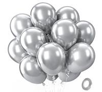 QIFU Ballons Argent Métallisé - 100 Pièces Ballons Anniversaire Argenté Métallique, Ballon de Baudruche, Ballon Hélium pour Decoration Anniversaire Mariage Diplôme Bapteme Baby Shower Fête, 12 Pouces