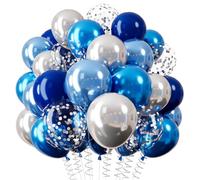 QIFU Ballons Bleu Argent, 12 Pouces Ballons Anniversaire Bleus Ballon Argentés Métalliques Pour Anniversaire Brithday Bapteme Garcon Baby Shower Gender Reveal Fete Diplômé Décoration Deco
