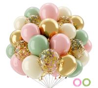 QIFU Ballons Vert Sauge Rose 50 Pièces Ballon Beige Blanc Confettis Doré Latex Ballon Helium Pour Decoration Anniversaire Mariage Baby Shower Gender Reveal Princesse Jungle