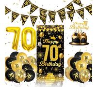QIFU Deco Anniversaire 70 Ans Noir Or-Kit Decoration Anniversaire 70 Ans Homme Femme, Noir Or Deco anniversaires Banderole Bannière Triangulaire Ballons Joyeux Anniversaires Pour Grand-père Grand-mère