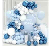 QIFU Kit Arche Ballons Bleu - 107pcs Kit Arche Ballon Helium Anniversaire Bleu Blanc avec Ballons Bluey Métalliques pour Decoration Anniversaire Garcon Baby Shower Gender Reveal Bapteme Welcome Baby