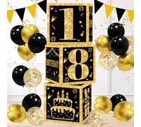 QIFU Urne Anniversaire 18 Ans Garçon - 3pcs Boîtes Cadeau Decorations Anniversaire 18 Ans Noir Or, Décoration de 18e Anniversaires Noir Or pour Garçon Fille Homme Femme Joyeux Anniversaires 18th Cube