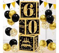 QIFU Urne Anniversaire 60 Ans-3pcs Noir Or Boîtes Cadeau Decorations Anniversaire 60 Ans, Décoration de 60e Anniversaires Noir Or pour Homme Femme Grand-père Grand-mère Joyeux Anniversaires 60th Boîte