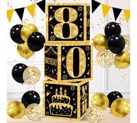 QIFU Urne Anniversaire 80 Ans-3pcs Noir Or Boîtes Cadeau Decorations Anniversaire 80 Ans, Décoration de 80e Anniversaires Noir Or pour Homme Femme Grand-père Grand-mère Joyeux Anniversaires 80th Boîte