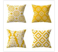 QiHon Extérieur Housses de Coussin 35x35 cm Lot de 4 Jaune Lin Housse Coussin Carrées Taie d'oreiller Géométrique Blanc Moderne Decoration Canapé Housses Coussins pour Patio Jardin Chaise Lit