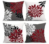 QiHon Housse de Coussin 55x55 cm Lot de 4 Blanc Gris Rouge Taie d'oreiller en Lin Décoratif Housses de Coussin Carré Respirantes et Robustes pour Canapé de Jardin, Terrasse et Salon